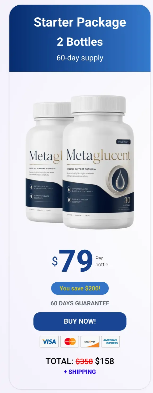 MetaGlucent 2-bottle starter pack — 60-day supply for daily blood sugar support